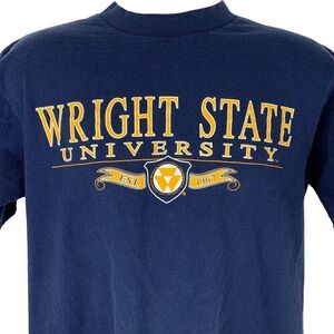 Vintage 90s Wright State University Raiders T Shirt Mens Large Blue WSU USA Made